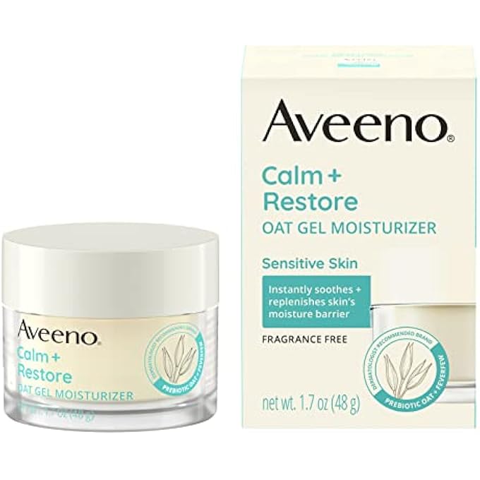 Aveeno CALM + RESTORE OAT GEL FACIAL MOISTURIZER FOR SENSITIVE SKIN, LIGHTWEIGHT GEL CREAM FACE MOISTURIZER WITH PREBIOTIC OAT AND FEVERFEW, HYPOALLERGENIC, FRAGRANCE- AND PARABEN-FREE, 1.7 OZ - Image 1